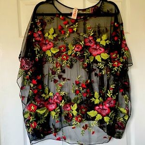 One size, sheer floral oversized shirt.
